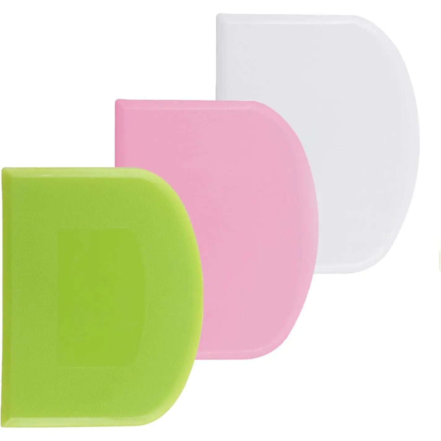 2 count Dough Scraper Set, Flexible Plastic Bowl Scrapers, 4.6x3.65 Inch   Bench Scraper for Baking, Cake Decorating Tools (2, Green And White)