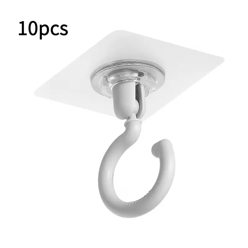 10-Pack 360-Degree Rotating Ceiling Hooks for Hanging, No Drilling Self-Adhesive, Ideal for Lamps, Plants, Lanterns, Wind Chimes, Clothes Hangers, Mobile Curtains