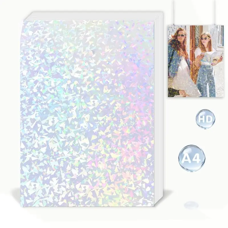 50 Sheets Shattered Glass Holographic Cold Laminate Film, Clear Waterproof Protective Film for Photos Stickers Crafts