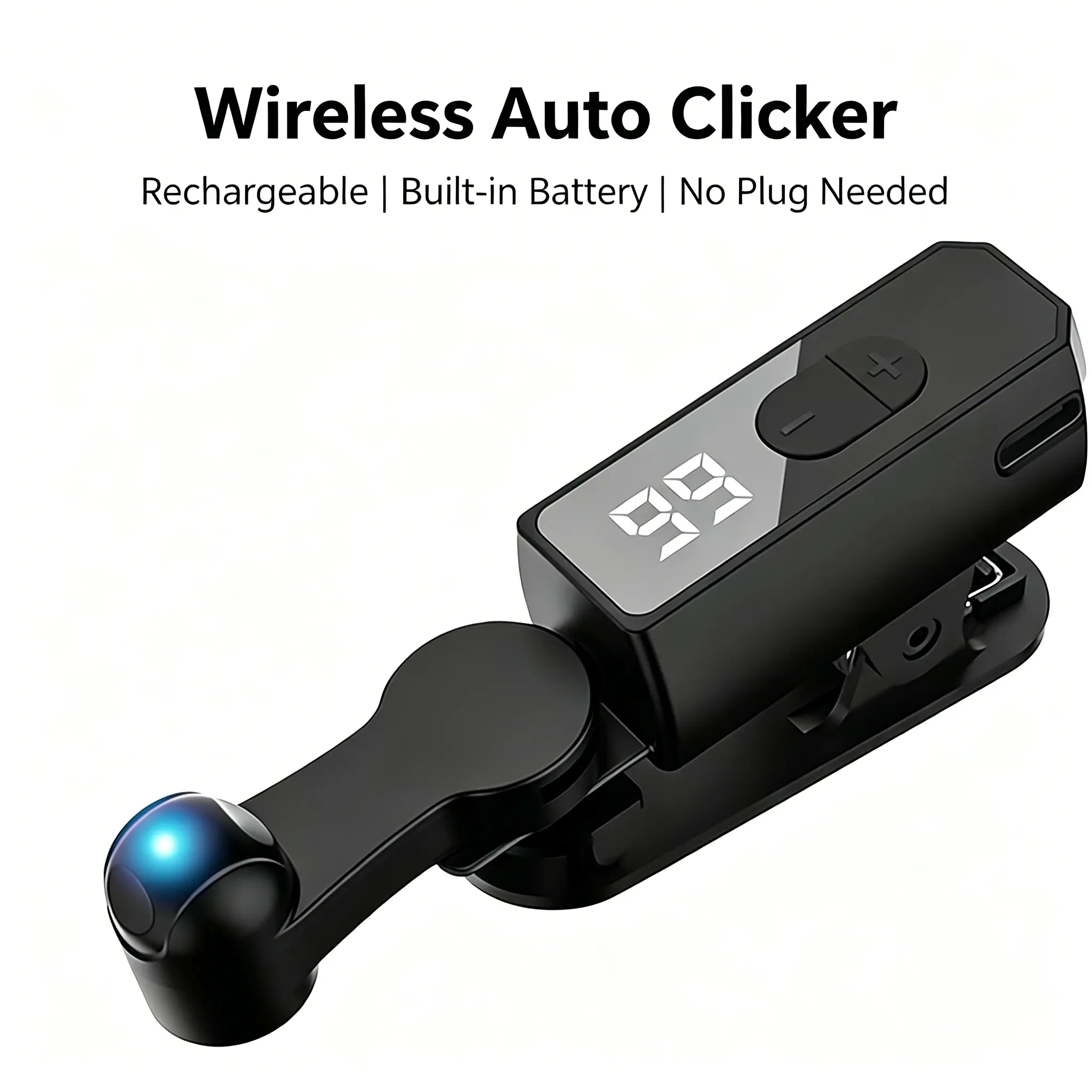 Rechargeable Automatic Clicker, Compact and Portable Mobile Screen Tapper with Adjustable Speed - Cellphone Accessories for Gaming and Live Streaming, Button, Mechanical, Rubber, Silent Motor, One-Button Control