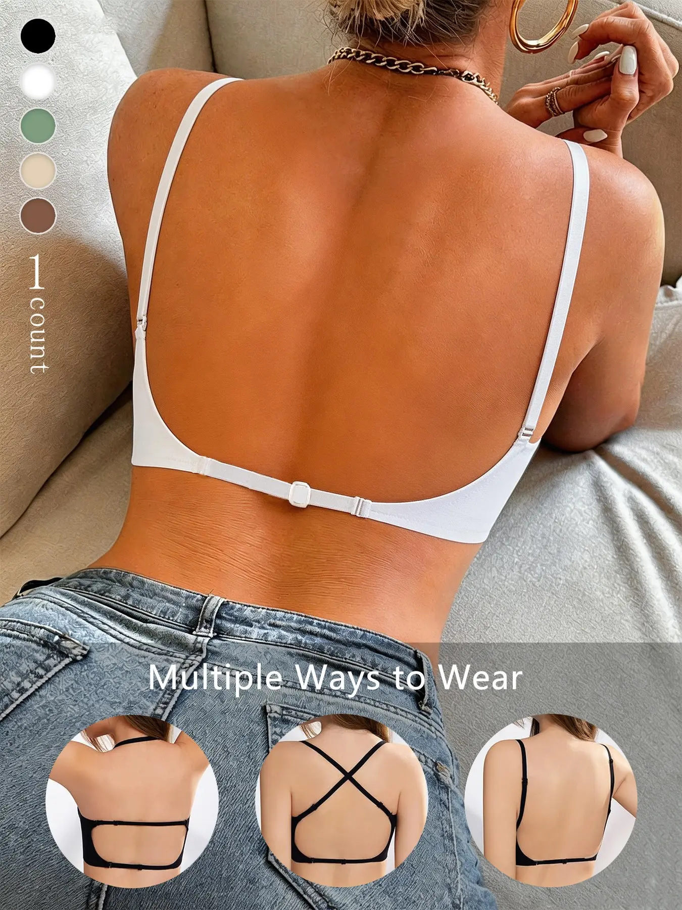 Women's Seamless Elegant Backless Bra, Convertible Multi-Strap Wireless Push-Up Bra for Wedding Dresses and Party Gowns, Multiway Strappy Bra