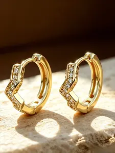 Pave Cubic Zirconia Huggie Hoop Earrings, 2 Tone Options 18K Gold Tone & Silver Tone, Round Solitaire CZ Mini Click Hoops & Zig Zag Lightning Shape Crystal Hoop Earrings, Hypoallergenic Tarnish Free Dainty Minimalist Stackable Daily Jewelry Gift For Women