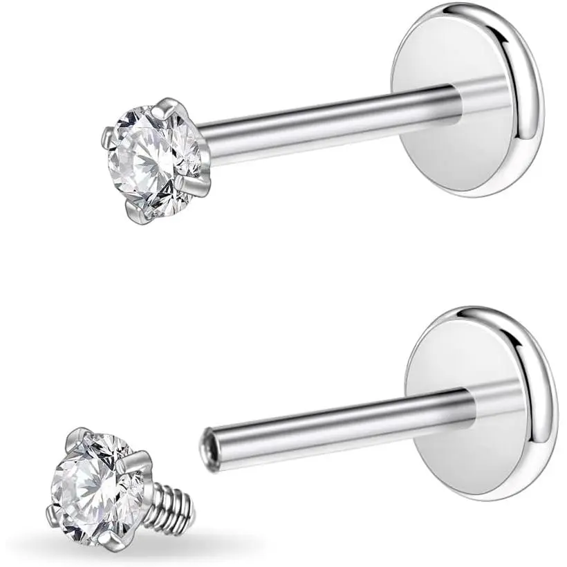 16g/18g Surgical Steel Internal Thread CZ Stud Piercing Jewelry for Tragus/Nose/Helix/Conch/Medusa/Lip/Labret - Helix Tragus Cartilage Earring for Women Men