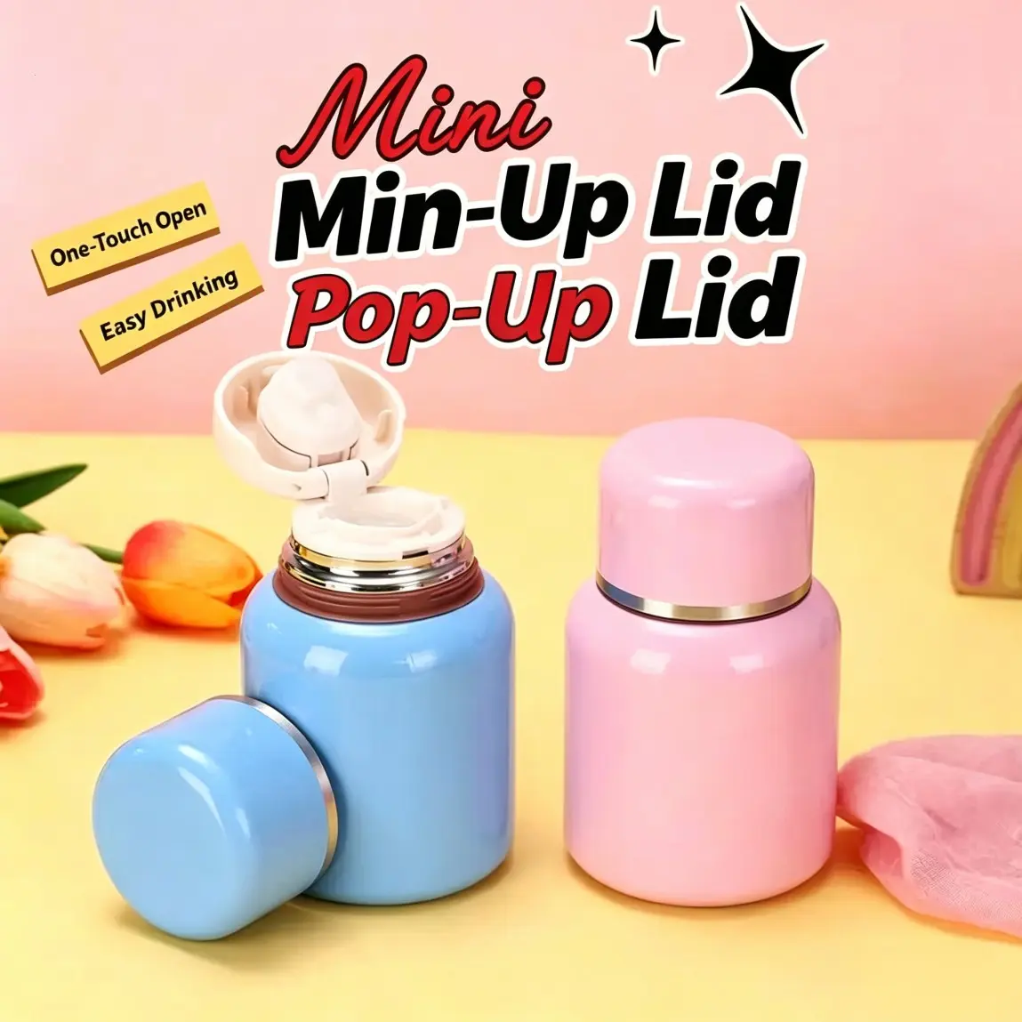 Cute Mini Vacuum Insulated Cup, One-Button Lid Stainless Steel Reusable Drinkware, Ideal for Daily Use by Boys and Girls