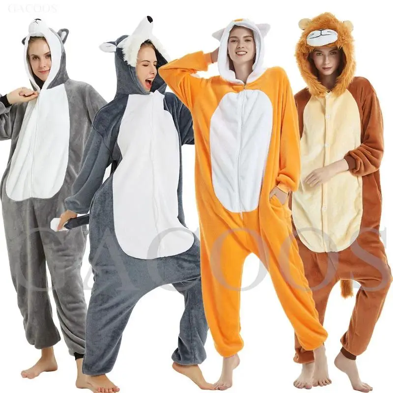 Animal Rabbit Lion Wolf Tiger Halloween Costumes Kigurumi Adult Onesies Kids Cosplay Clothes Women Men Anime One Piece Jumpsuit