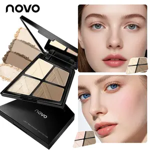 4 Shades Highlight & Contour Palette, Matte Shimmer Highlighter Contour Compact, Sculpt And Define Face, Waterproof, Sweat-Proof, Long-Lasting, Natural 3D Outline And Eyeshadow Tray Look, Suitable For Festivals, Performances, And Music Festivals