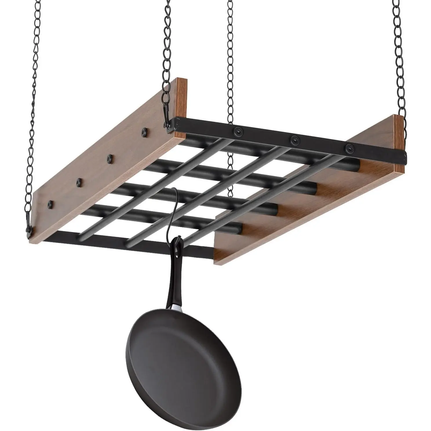 Pot Rack Hanging with 12 Hooks 24x13x2.4 Inch Kitchen Hanging Pot Pan Holder Hanger Rack Ceiling Mount, Vintage Pot Hangers for Kitchen Ceiling, Black and Brown