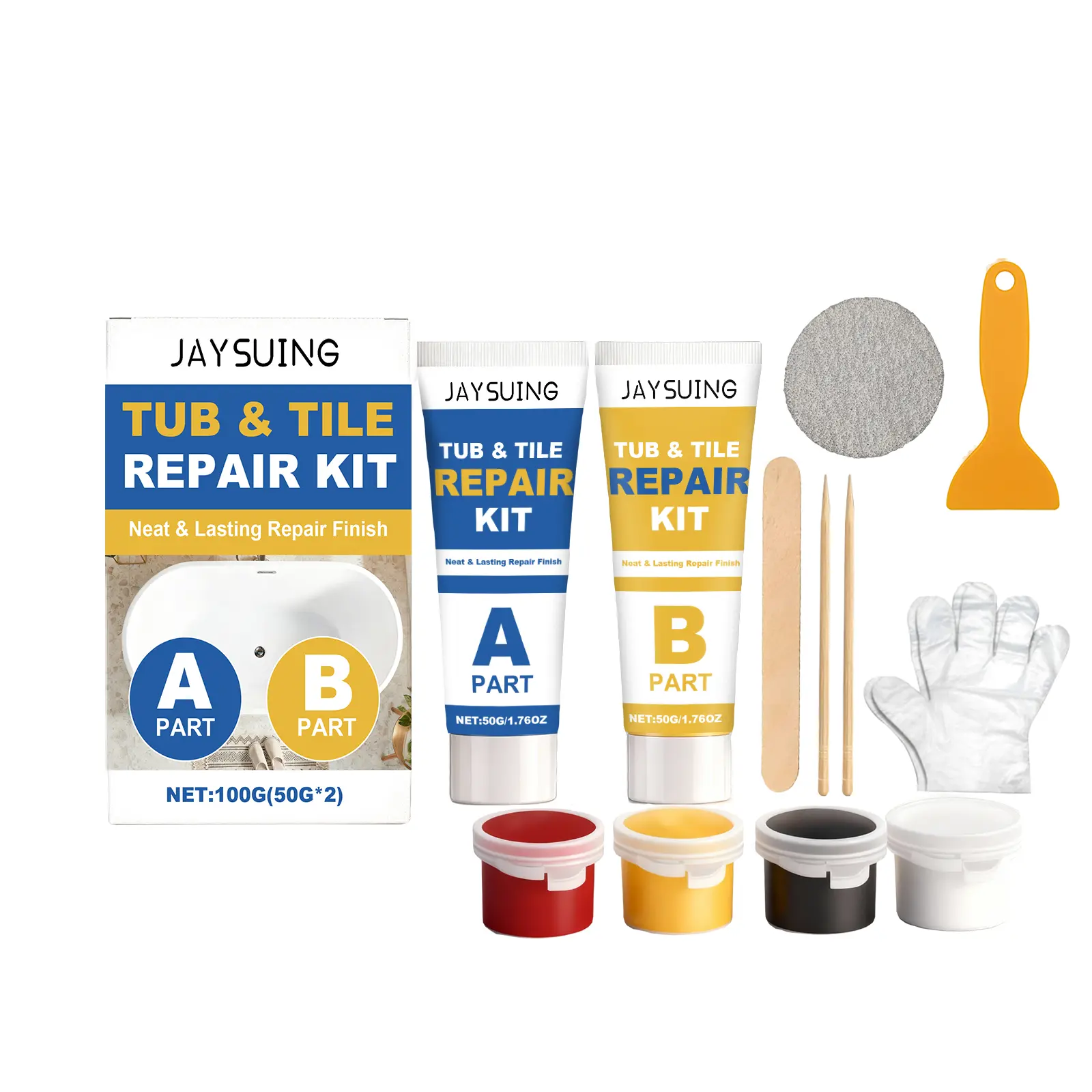 Tile Repair Kit with Epoxy Resin, Disposable Gloves & Mixing Tools – Ceramic Fix for Ceramic, Marble, Porcelain Tiles AB Glue Sealing Home Care Supply, Seamless Bond
