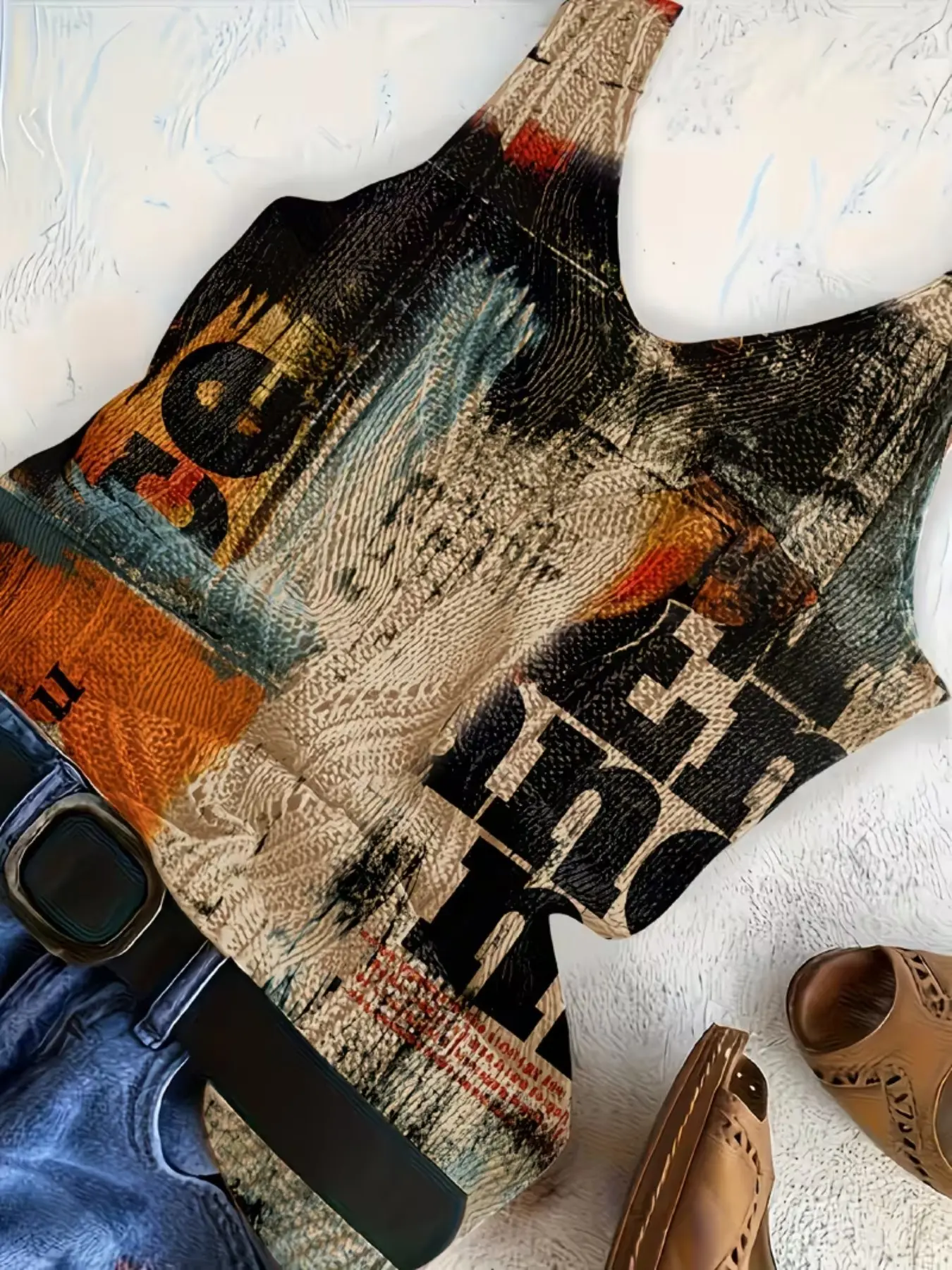 Women's 3D Digital Print Graffiti Pattern Knit Fitted Sweater Vest, Soft Comfortable Sweater, Fashion Cool Casual Top, Retro Slim Fit, Summer New Arrival, Sleeveless Tops