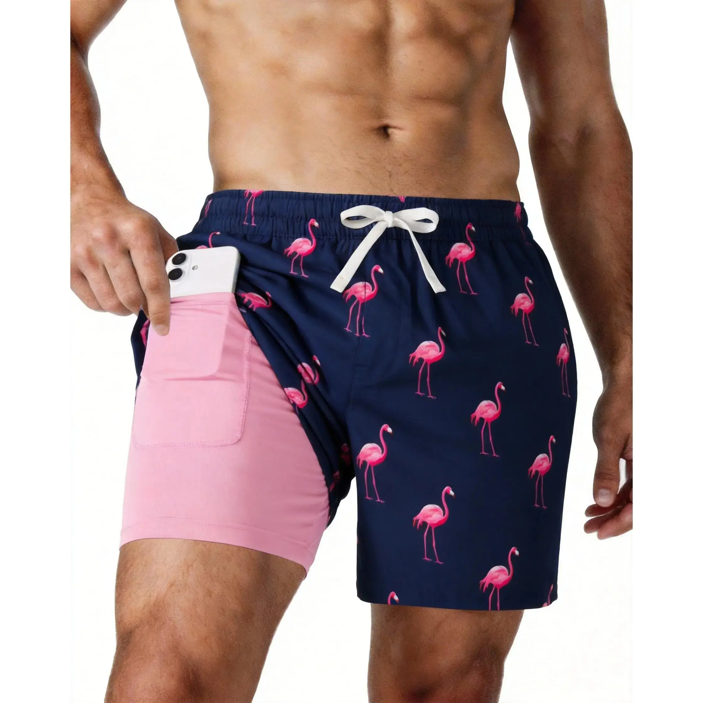 Men's 2-in-1 Quick Drying Swimming Trunks with Inner Compression Liner, Elastic Drawstring, Pocket, Flexible Cut for Daily Wear, Brother's Swim, Gym Training, Beach Relaxation, Breathable, High-Quality Printed, Widely Applicable