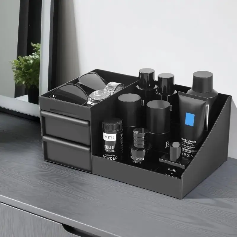 Men's Cologne Storage Rack, Bathroom Counter Organizer and Perfume Tray with Toothbrush and Sink Brush Holder, Durable Plastic Organizers, Cosmetic Storage Box, Beauty Organizer, Versatile Organizer