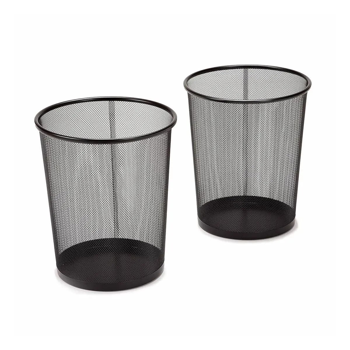 2 Pack Steel Mesh Round Trashcan Wastebasket, 6 Gallon Each, Black, for Trash or Recycle in Home, Office, or Garage, Durable Metal Construction