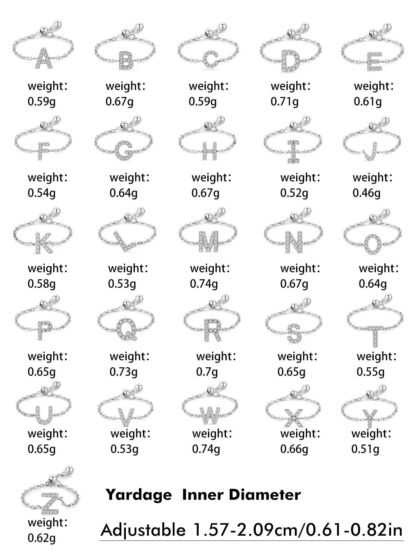 S925 Sterling Silver Initials Designed Artificial Zircon Decor Adjustable Chain Ring, Alphabet Design Ring, Personalized Daily Wear Ring, Fine Jewelry for Dating, Party, Wedding, Engagement, Anniversary Gift, Adjustable Rings