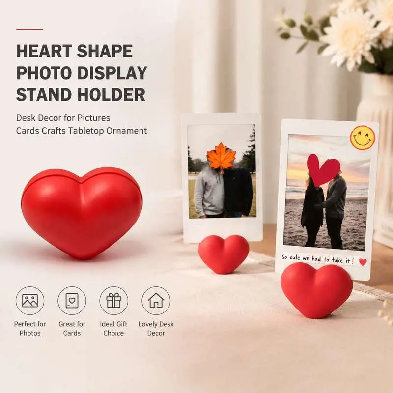 Heart Shape Photo Display Stand Holder Desk Decor for Pictures Cards Crafts Tabletop Ornament