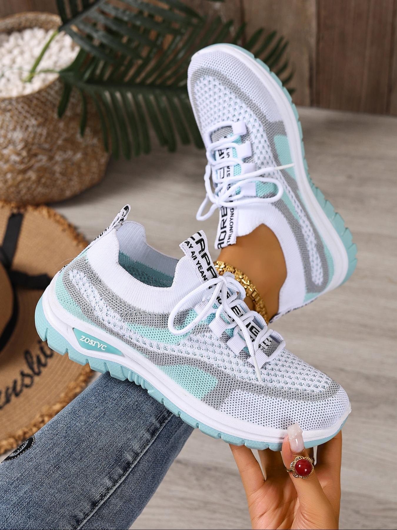 Women's Fashionable Mesh Breathable Lightweight Sneakers, Casual Comfortable Sports, Versatile Basic Shoes for Daily Wear, Casual Running Footwear