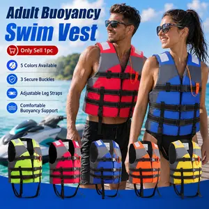 Adult Buoyancy Swim Vest for Men Women, Adjustable Water Sports Jacket Style with 3 Secure Buckles, Leg Straps, Reflective Shoulder Panels and Comfortable Float Support, Lightweight Swimming Gear for Pool, Beach, Lake, Boating and Kayaking
