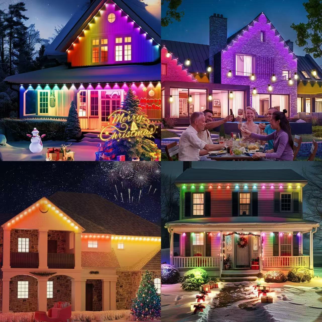1 Pack Permanent DIY Outdoor Light Controlled by APP/Voice/Remote, RGB Smart Eaves Light, IP67 Waterproof, Suitable for Year-Round Outdoor Lighting on Roofs, Can be Used for Christmas, Holidays, 30 LEDs, 15 Meters, Extendable, Outdoor Waterproof Lights