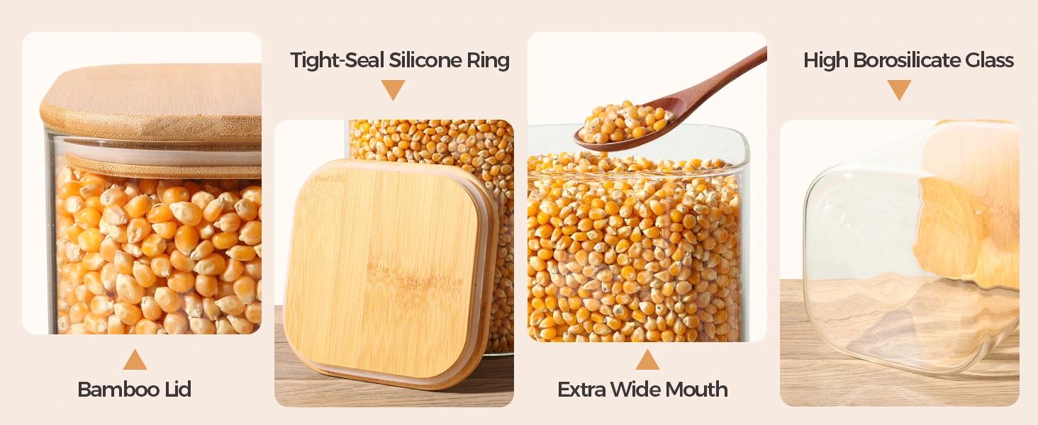 THE WELL KEPT 1.2 Gallon Wide Mouth Flour Sugar Storage Containers 2 Pcs, 4.6 Qt Glass Storage Containers with Lids, Large Pantry Glass Jar with Lid, Big Jars for Rice, Flour, Sugar, Cereal, Cookie, Coffee Kitchen Utensils