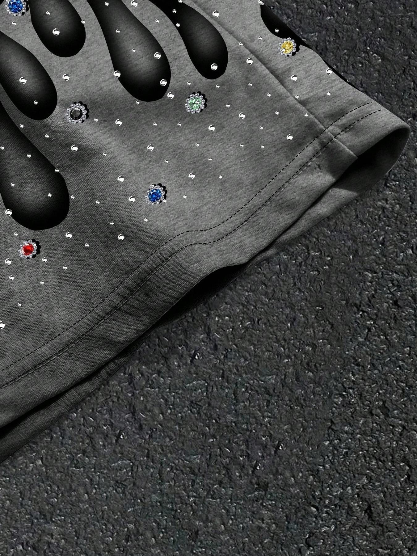 Manfinity Emrg Men's Summer Casual Street Colorful Rhinestone Letter Flame Print Loose Drawstring Shorts, Fitted Fit for Stylish Look Graphic Print Shorts