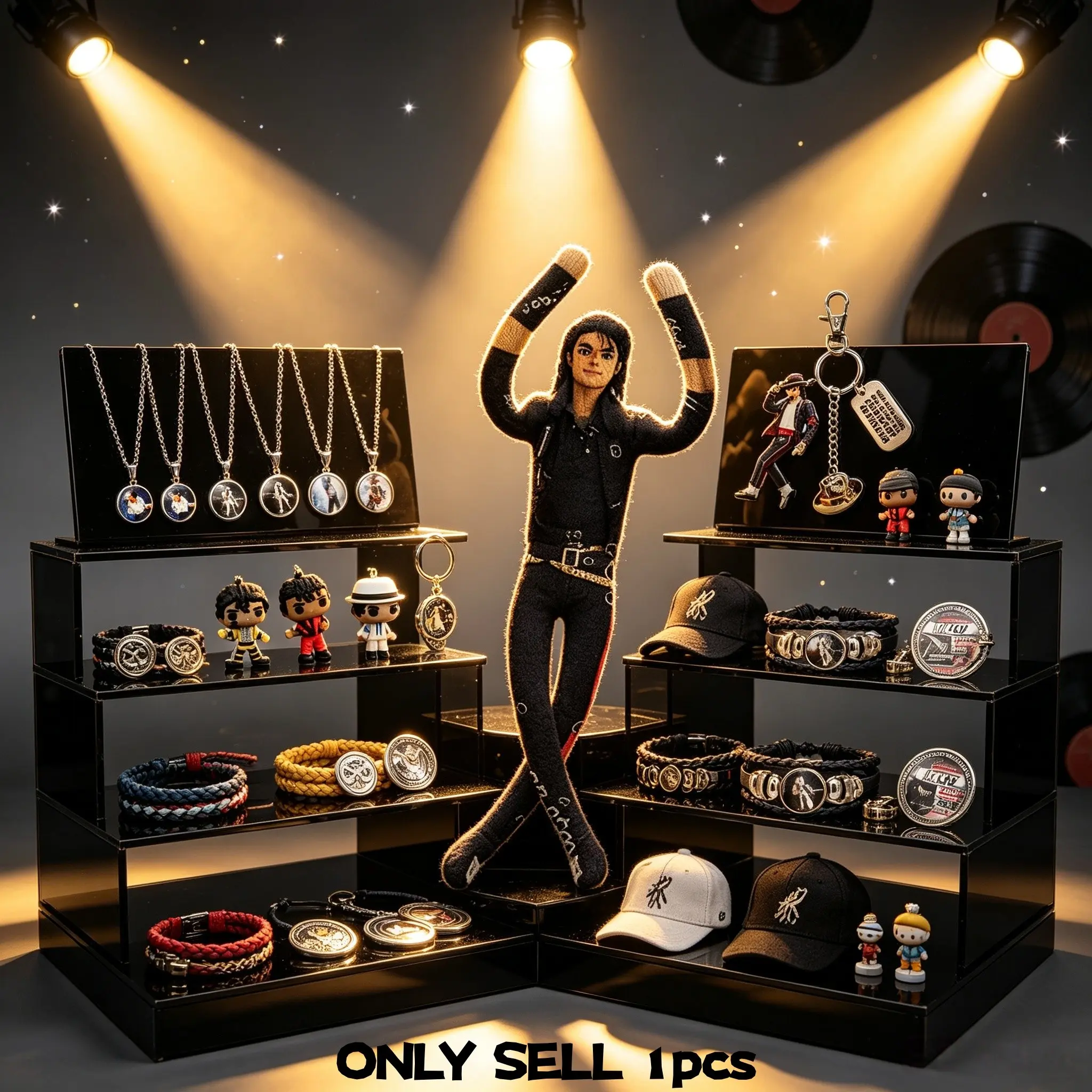 Michael Jackson Retro Tribute Gift Set, Bendable Plush Doll, Photo Pendant Necklace, Keychain, Bracelet, Pin, Fan Birthday Present, Party Gifts