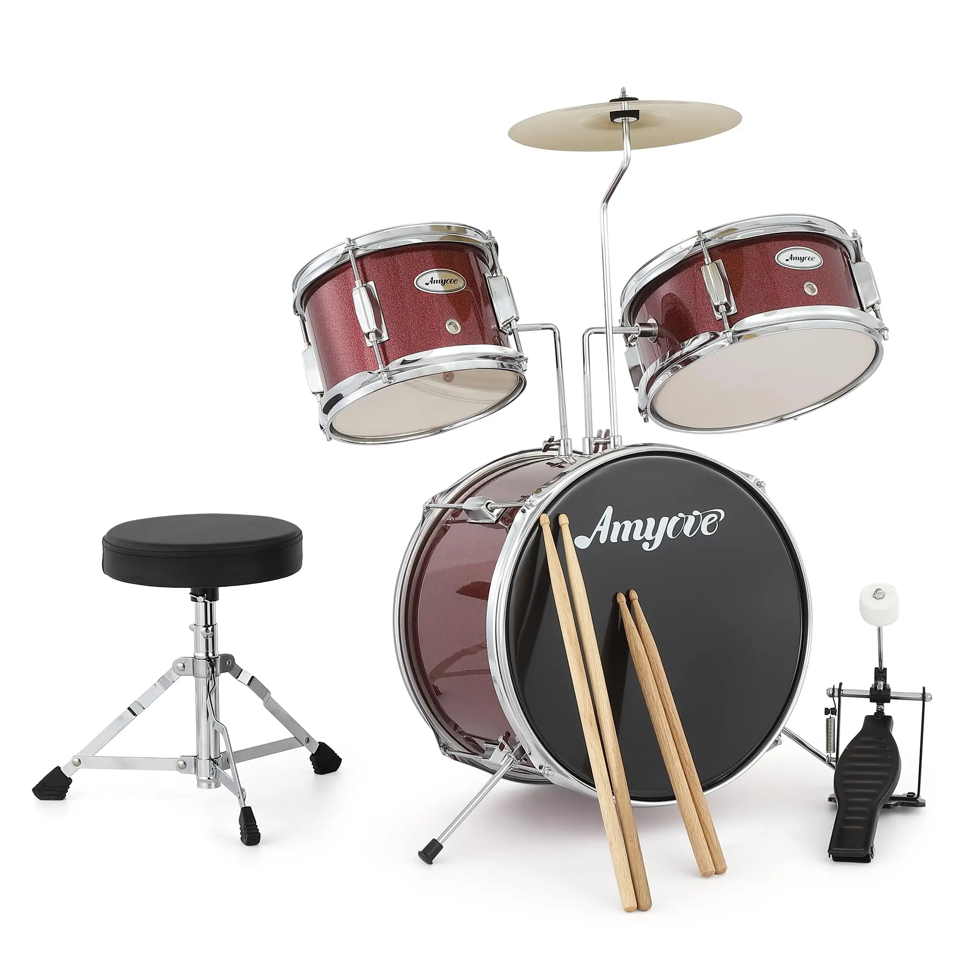 GARVEEDrum Set for Beginners, 3-Piece Drum Set, Drum Set With Bass Drum, 10" Cymbal, Stool, Drumsticks, Pedal