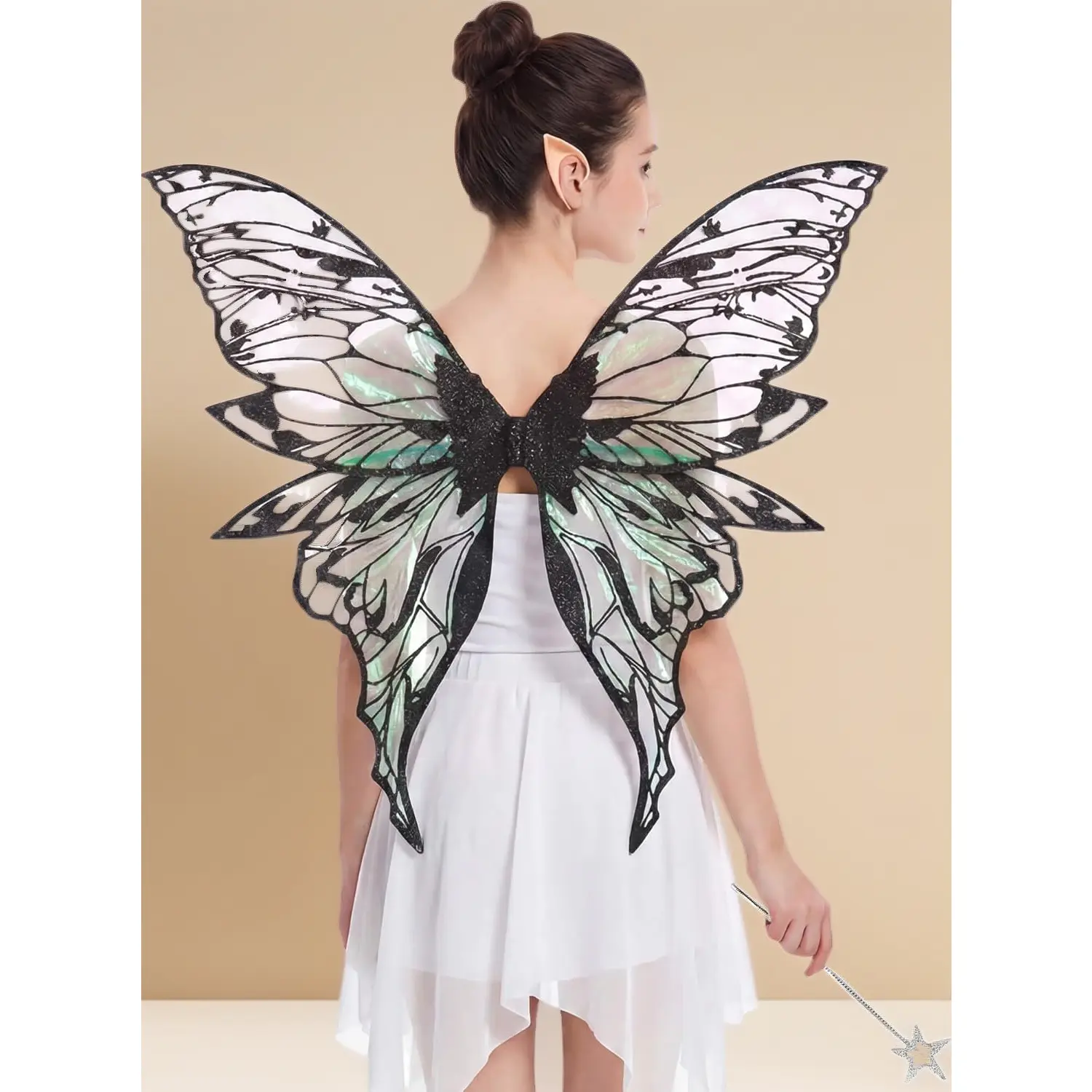 Women's 3-Piece Fairy Costume Set with Accessories - Fairy Wings, Elf Ears for Halloween Cosplay