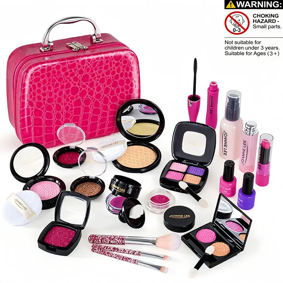Pretend Makeup Toy Set for Girls Fake Cosmetic Kit With Portable Beauty Case Kids Role Play Birthday Gift Playset