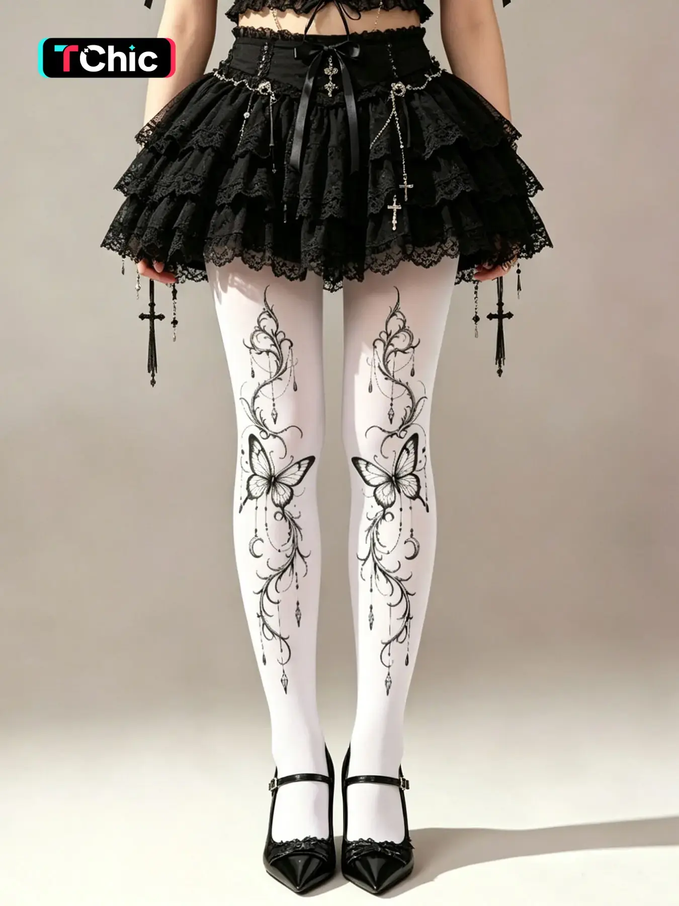 Women's Gothic Style Stockings, Elastic Fitted Design, Soft Fabric, All-Season Comfort, Perfect for Parties and Holidays