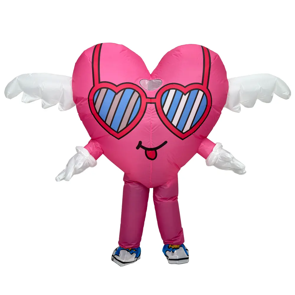 Pink Heart Angel Polyester Inflatable Dress Up Costume, No Battery, Youth Adult Size, Fits 155-190cm, Includes Fan & Box, Halloween Cosplay Party Use