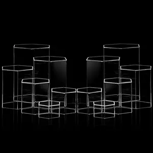 Hexagonal Jewelry Display Risers Hexagonal Market Display Risers Stands Acrylic Showcase Stand for Jewelry Model Figures Decoration, 6 Sizes(Clear, 6 Pieces)