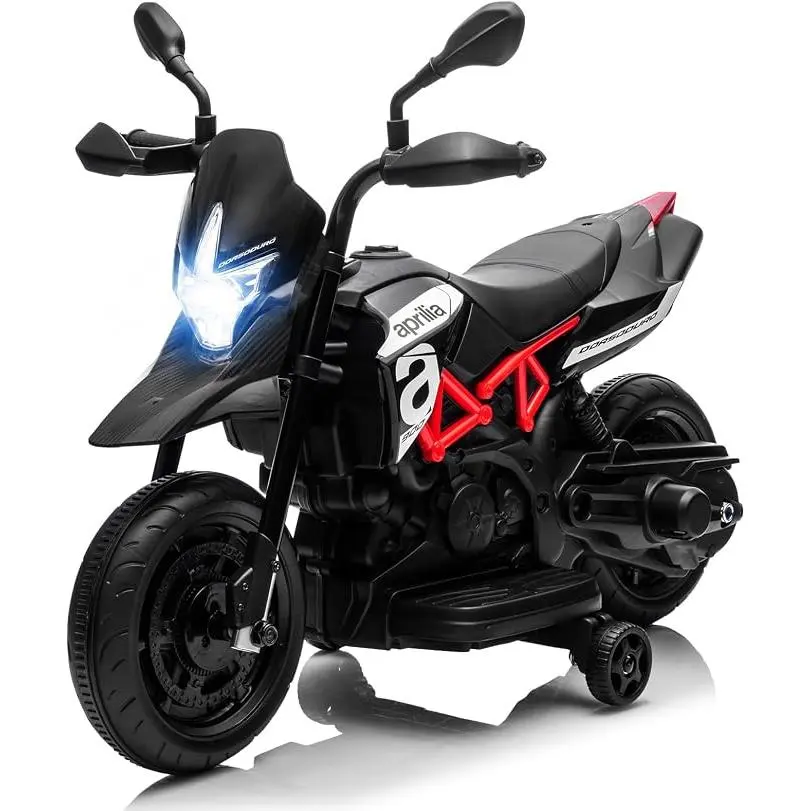 6V Kids Motorcycle Electric Ride-on for Boys & Girls – Dirt Bike Style with Training Wheels, Spring Suspension, Working Headlights, Music & USB – Battery Powered Outdoor Toy,