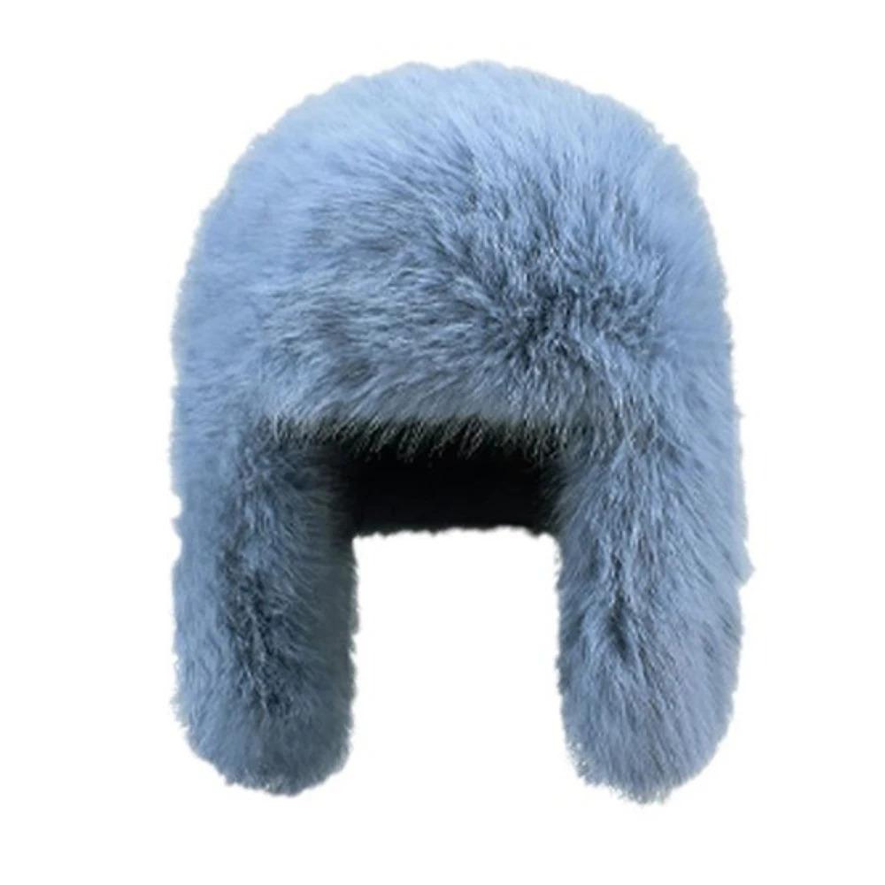 HT4567 Fluffy Fur Hat Women White Black Blue Russian Hat Thick Warm Ski Earflap Cap Female Ushanka Winter Hat Ladies Russian Cap