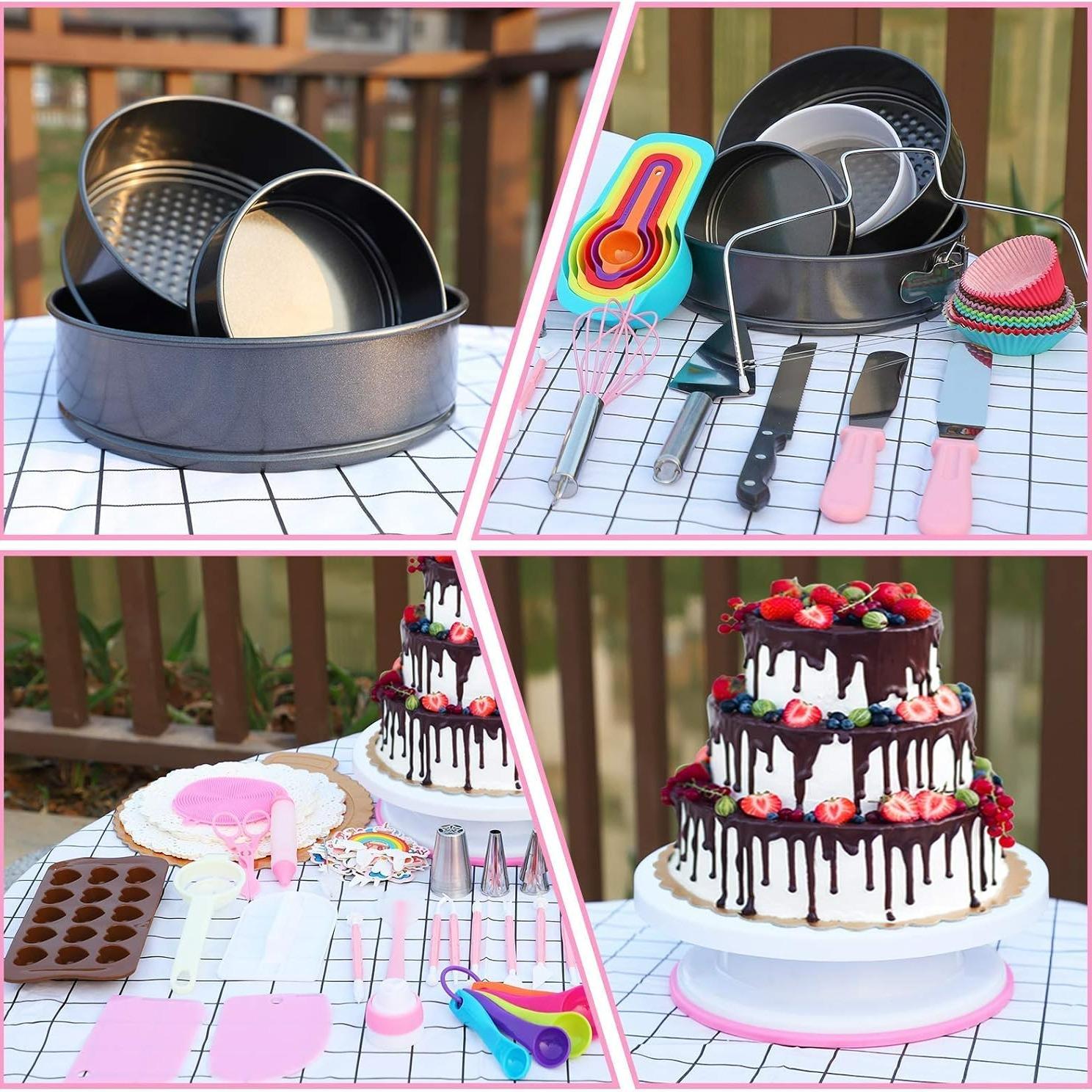 Cake Decorating Tool Set, 464pcs/set Cake Decorating Nozzle & Cake Turntable & Cake Pan & Other Accessories, Baking Supplies for Beginners