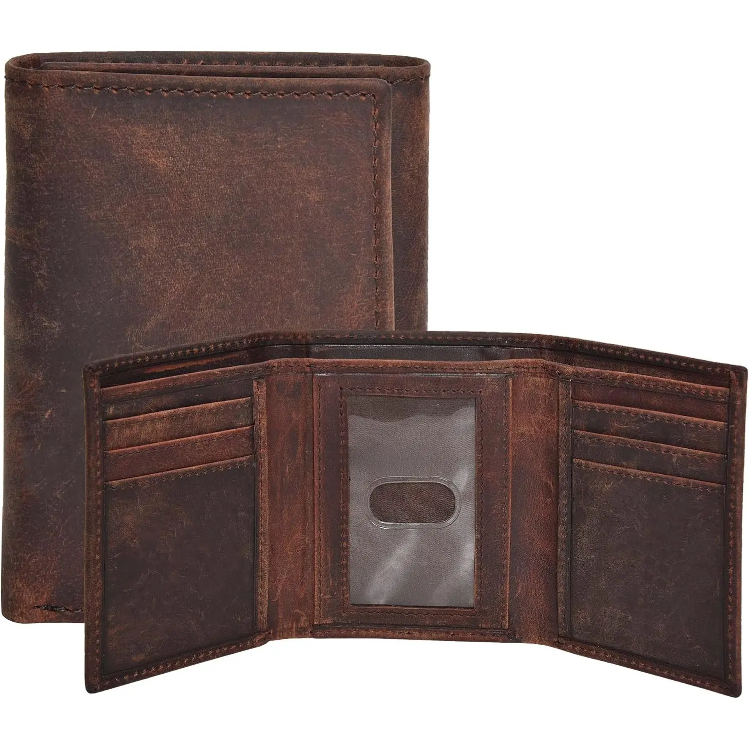 Men's Real Leather RFID Blocking Minimalist Slim Profile Trifold Wallet - Synthetic, Thin, Stylish Front Pocket Wallet with ID Window, Card Slots, Packaged in a Box, Gifts for Boyfriend, Men's Wallet