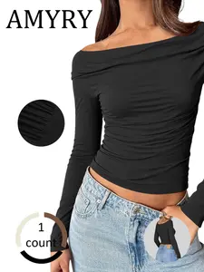 2026 Fall European Style Tight-Fit One-Shoulder Long Sleeve T-Shirt, Slim Fit Solid Color Top, Trendy and Fashionable