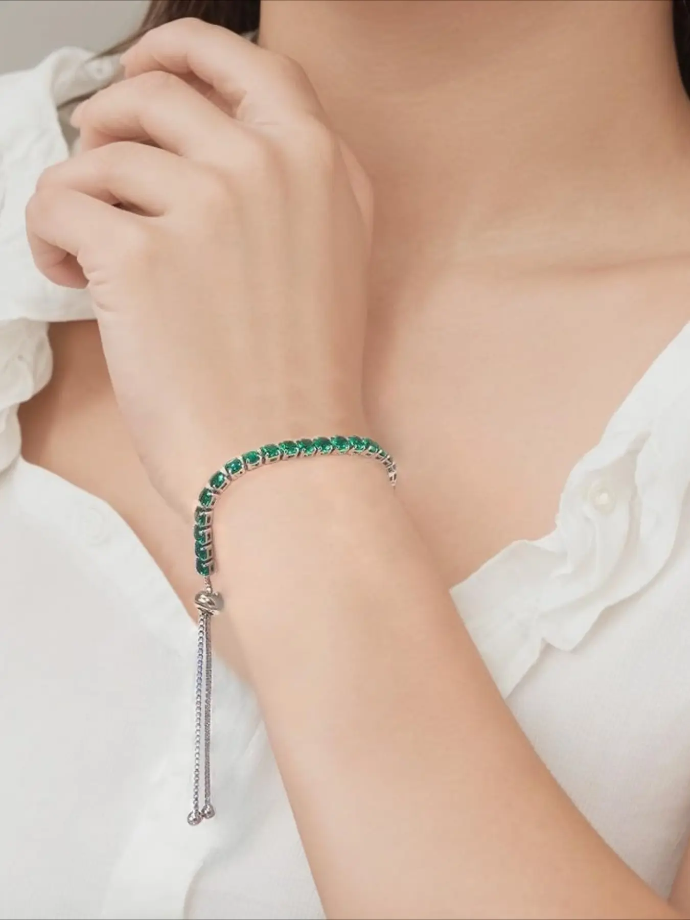 Adjustable Tennis Bracelet for Women - Rainbow Cubic Zirconia Bracelet - 14K White Gold Plated - Slider Bracelet - Ideal Jewelry Gift