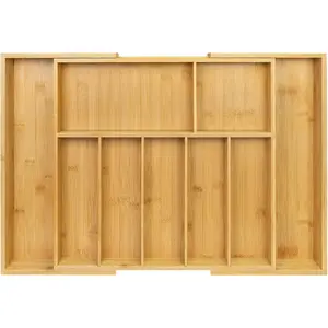 Extra Large Kitchen Drawer Organizer, Expandable Bamboo Drawer Holder for Utensils, Silverware, Flatware, 7-9 Slots Cutlery Tray
