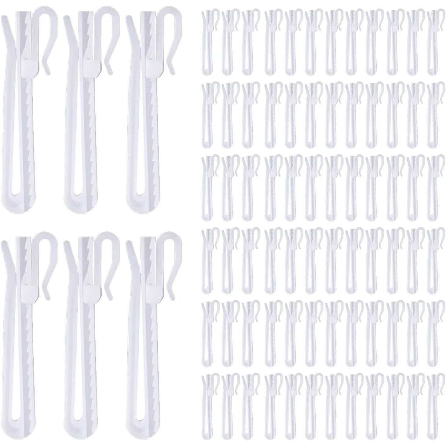 80 Pcs Plastic Curtain Hooks, Adjustable Pinch Pleat Hooks, Ratchet System Pinch Pleat Curtain Hooks for Window Curtain, Door Curtain and Shower Curtain (90mm/3.54inch)