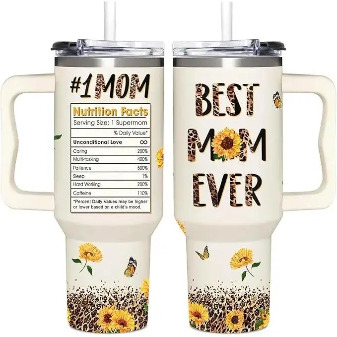 ShinyKT 40oz Stainless Steel Mom Tumbler with Handle & Straw - Insulated Water Bottle, Funny Mother's Day & Birthday Gift for Her