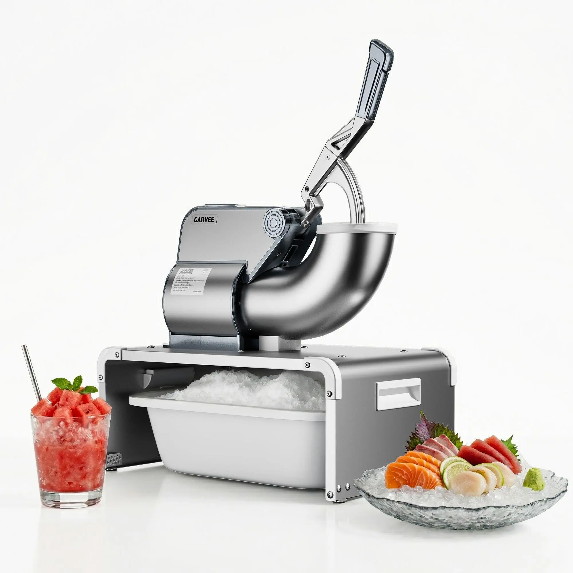 750LBS/H Commercial Electric Ice Shaver Machine, 350W Ice Garvee Crusher with 4 Stainless Steel Blades, 2.64Gal Replaceable Container, 2000RPM for Desserts Bars Home, Silver