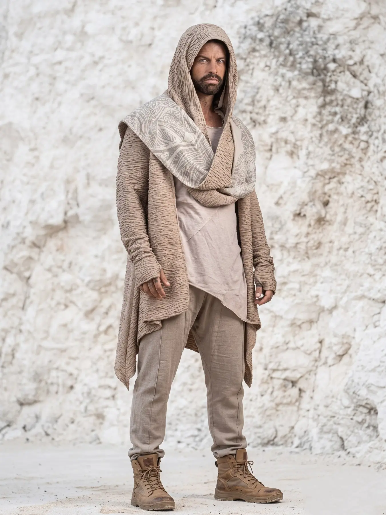 Men's Desert Nomad Hooded Robe – Cyberpunk & Boho Cosplay Outerwear Fashion for TikTok & Fantasy Trends