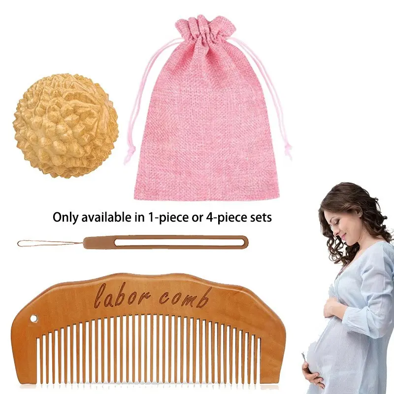 1-4-Piece Natural Wooden Labor Comb & Massage Ball Set, Labor Delivery Aid, Must-Have for Pregnancy Hospital Bag, Perfect Gift for Expecting Moms