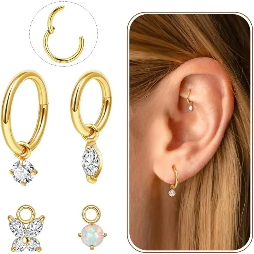 16G 18G G23 Titanium Clicker Rook   for Women Dangle Helix Hoop Earring Cartilage Earring Conch Tragus Hoop  CZ Lobe Daith   6mm 8mm