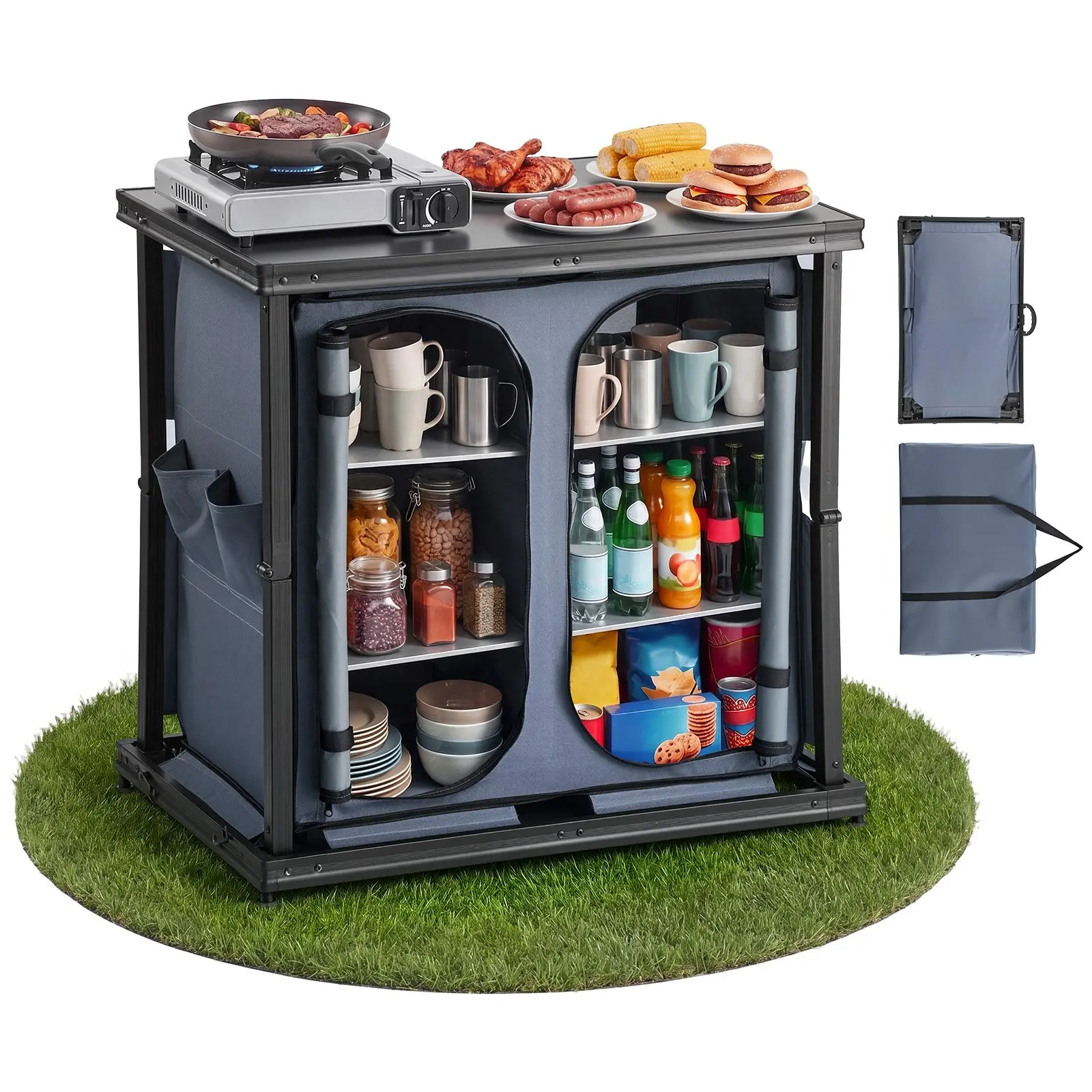 VEVOR Sturdy Aluminum Alloy Folding Pet Camping Storage Cabinet - Portable Lightweight Table, Quick-Setup Compact Cook Station with 6 Shelves, Carry Bag, Cooking Space, Easy Cleaning, Mesh Window, 33.1x20.1x31.5in/84x51x80cm, for Camping, RV Traveling