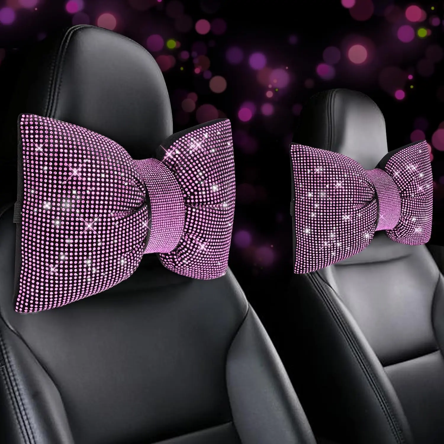 4 count Bling  Pillows,Rhinestones Bowknot  Headrest Pillow,  Pillow for Driver Relax Necksupport,Sleeping Travel Support  Pillow,Shiny  Interior Accessories for Women,