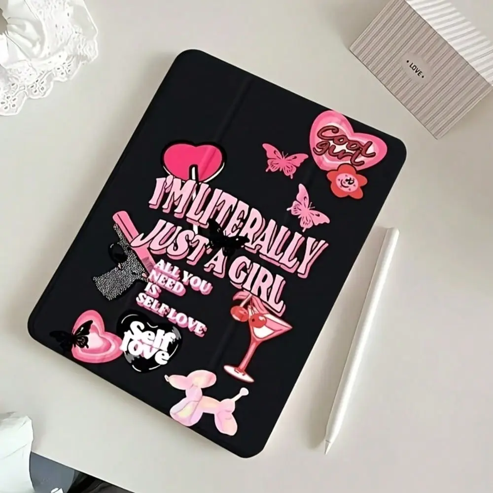 Fashion Heart & Butterfly TPU Acrylic Tri-Fold Tablet Cover, Built-in Pencil Holder, Adjustable Stand, Compatible with iPad 10/11 Gen, A16, Air, 11-in Pro, 2025/2026 Models, 11/13-in 2026 Air & Samsung Galaxy Tab Series, Ideal Daily & Holiday Gift
