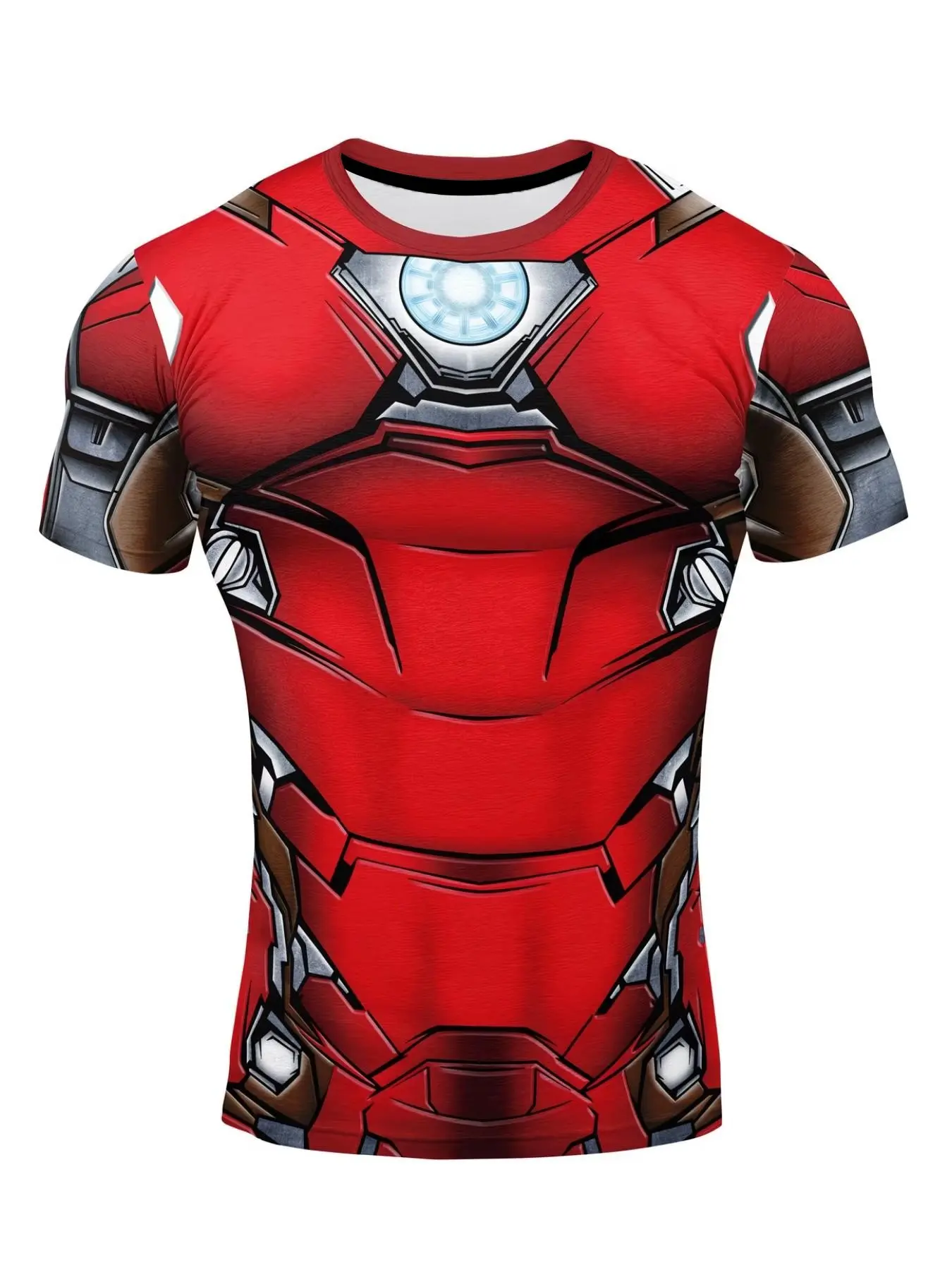 Men's High Elasticity 3D Printed Compression Shirt, Quick-Dry Breathable Polyester, Short Sleeve Round Neck, Sports & Casual Wear, Casual Sport Top