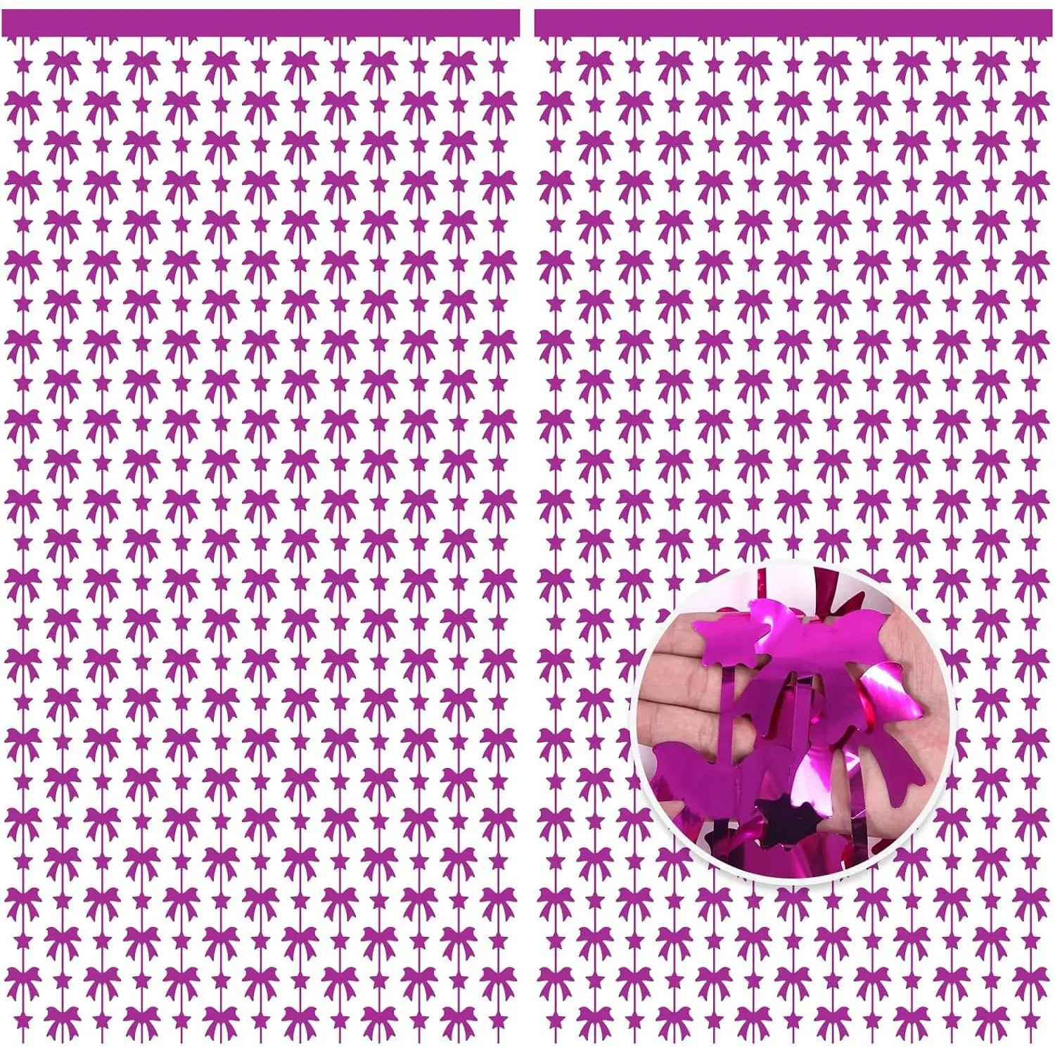2 Pack Rose Red Bow Foil Fringe Curtains, 3.3×6.6 ft Metallic Tinsel Backdrop Streamers for Girls Birthday, Bachelorette,  Shower, Diva Party, Glam Theme Decor