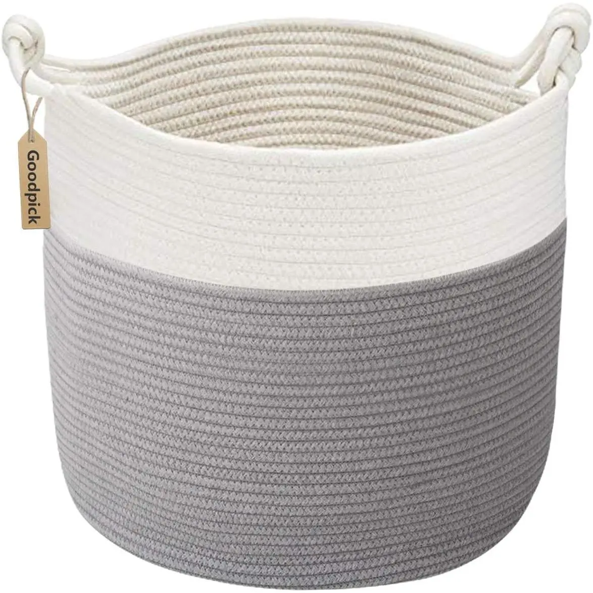 Toy Basket for Kids, Woven Rope Blanket Basket for Living Room Nursery Baby Laundry Baskets for Organizing Clothes, Gray