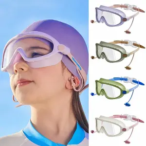 Kids' Wide View Swimming Goggles, Anti-Fog UV Protection Lens with Integrated Earplugs for Children and Youth